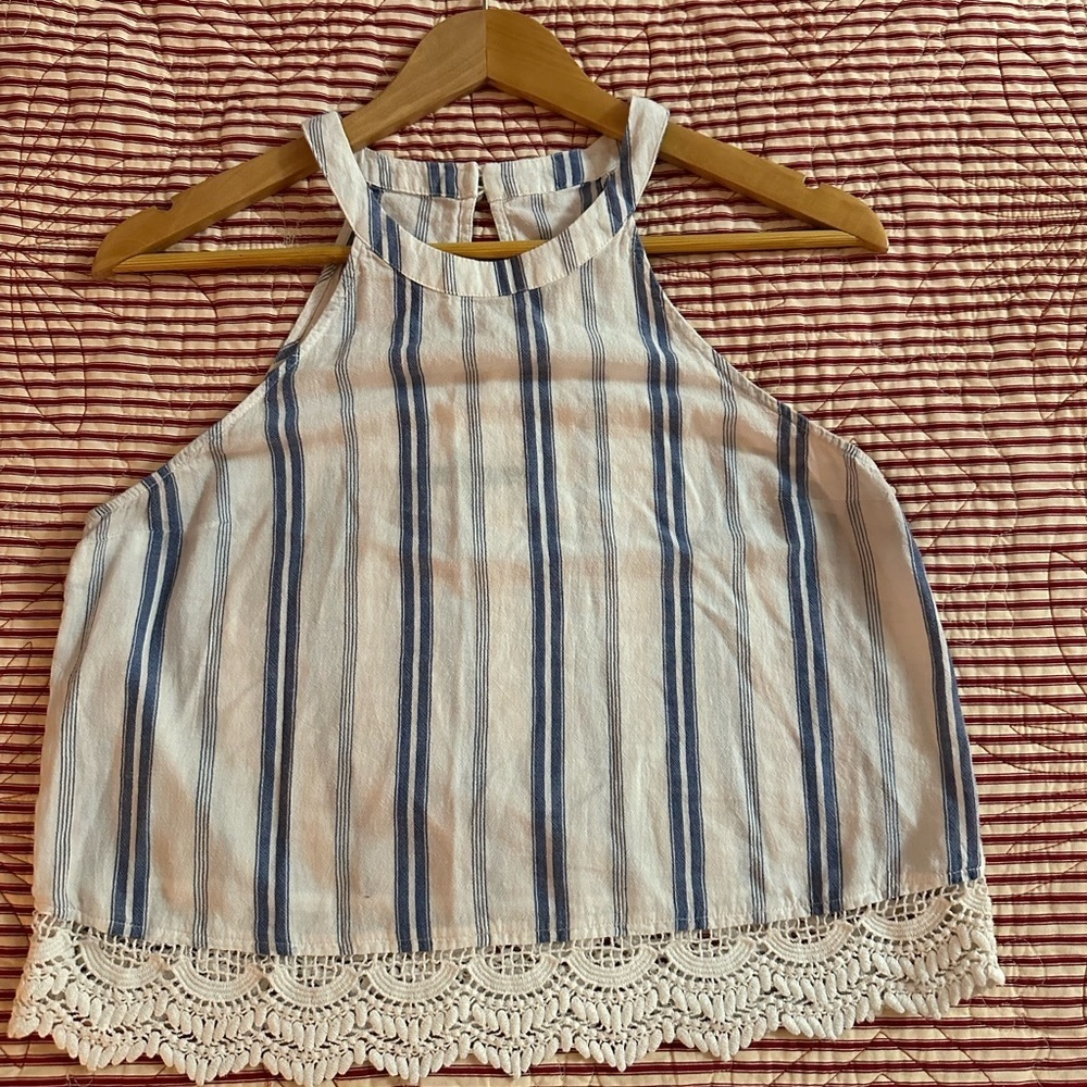 Abercrombie & Fitch Cream Sleeveless Embellished Tank Top